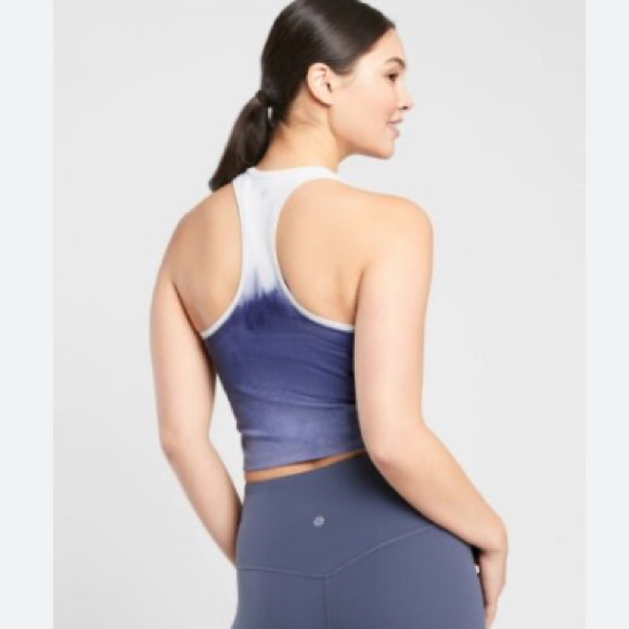 Athleta shanti crop tank watercolor stripe blue and white - Picture 2 of 4